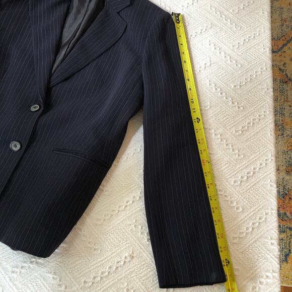 Kasper Pinstripe Blazer Women’s 12 Large Blue 2 Button Corpcore Preppy Office - Picture 14 of 15